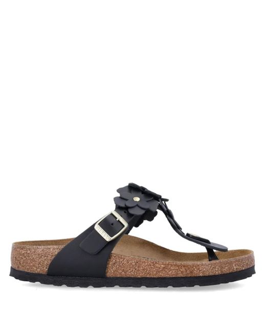 Birkenstock Black Gizeh Flower Flip Flops