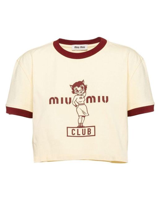 Miu Miu Natural Logo-print Cropped T-shirt
