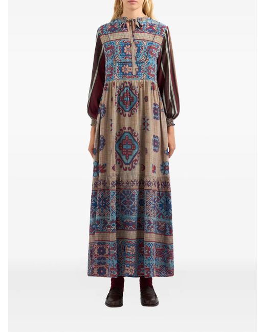 Pierre Louis Mascia Blue Geometric-Pattern Midi Dress