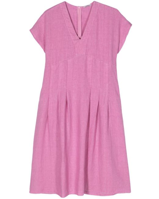 Peserico Geplooide Linnen Midi-jurk in het Pink