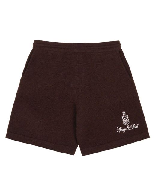 Sporty & Rich Brown Vendome Kaschmir-Shorts mit Logo-Stickerei