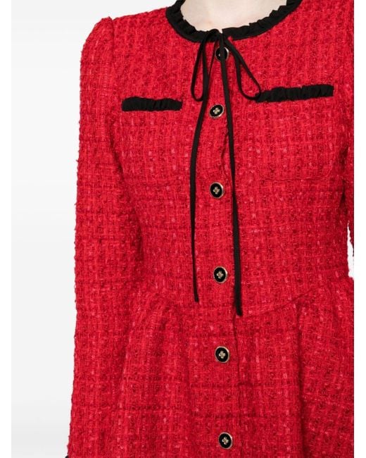 B+ AB Red Bow-detail Tweed Minidress