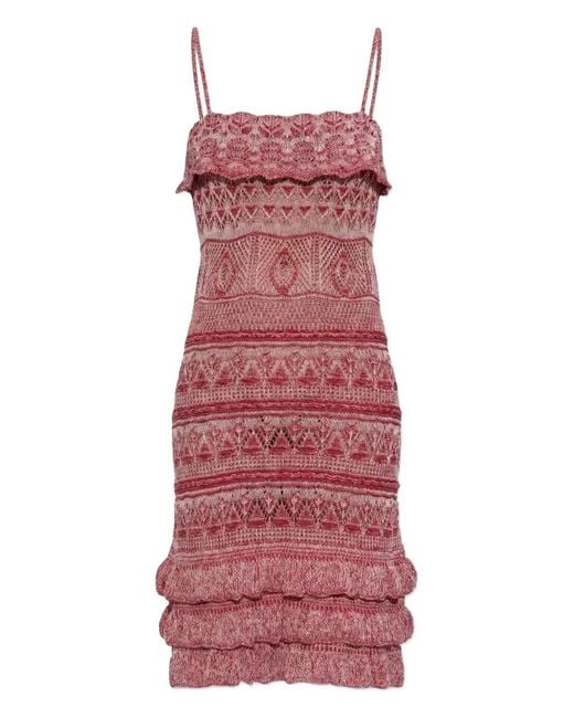 Etro Red Ruffled Spaghetti-Strap Mini Dress