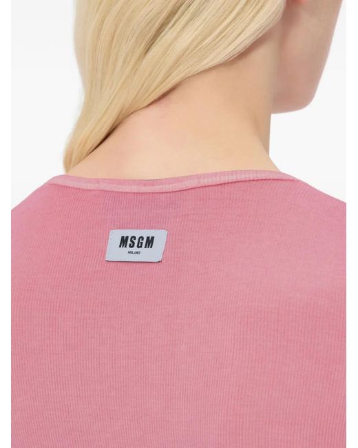 MSGM Pink Round-Neck Long-Sleeved Top