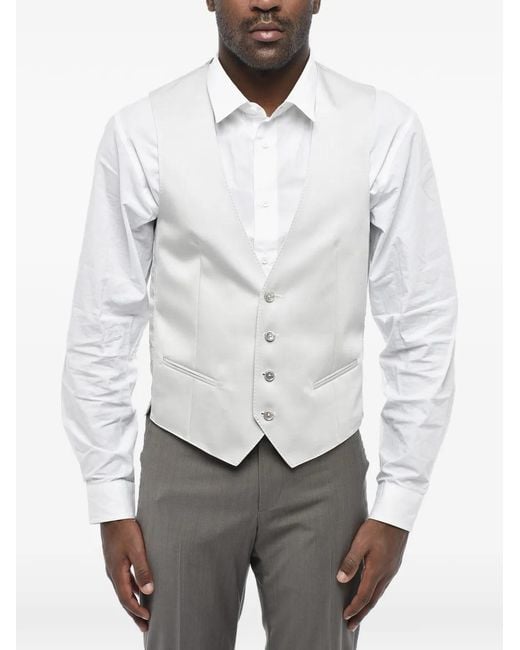 Corneliani White Satin Welt-Pocket Waistcoat for men