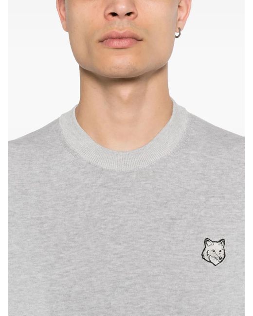 Maison Kitsuné Gray Fox-Motif Knitted Jumper for men