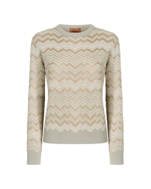 Missoni White Zig Zag Viscose And Wool Crewneck Sweater