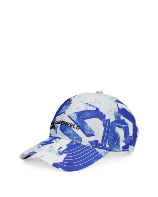 Karl Lagerfeld Blue Abstract-Print Logo-Patch Baseball Cap for men
