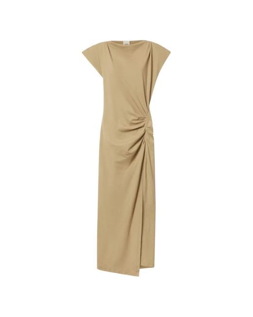 Isabel Marant Natural Nadela Draped Slit-Detail Maxi Cotton Dress