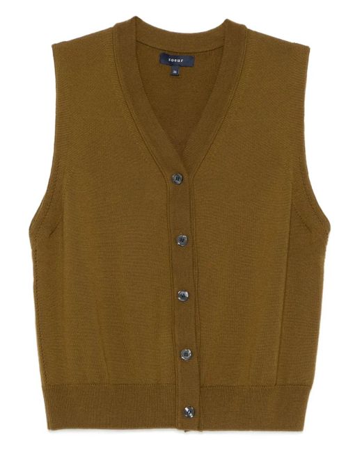 Soeur Green Button-Front Sleeveless Top