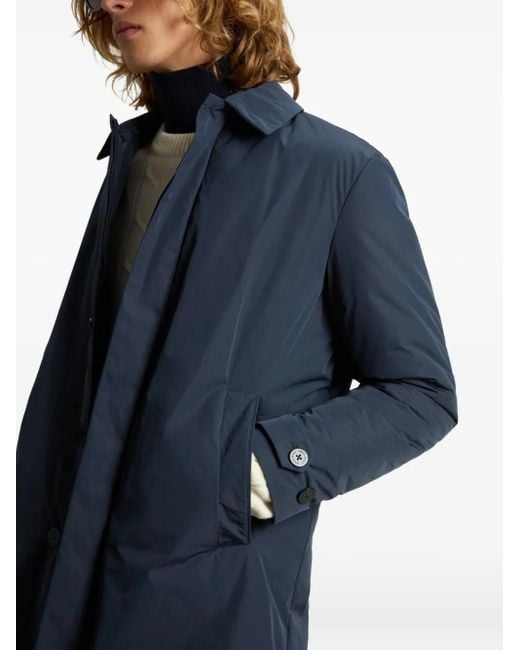 Woolrich Blue Button-Fastening Peached Coat for men