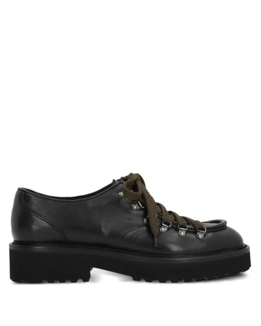 Doucal's Black Lace-Up Lug-Sole Derby Shoes