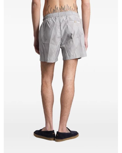 Ballantyne Gray Argyle-Pattern Swim Shorts for men