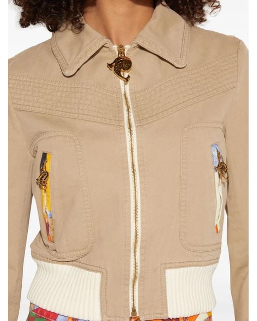 Emilio Pucci Natural Patterned-Trim Cotton Bomber Jacket