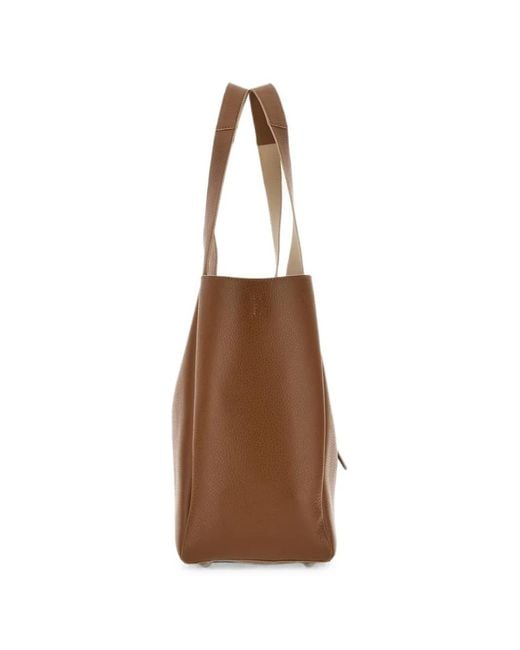 Hogan Brown Trend Logo-Plaque Leather Tote Bag