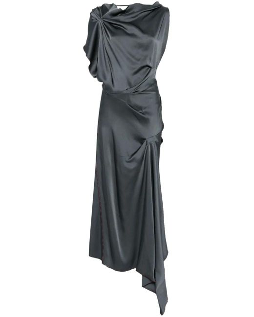 Victoria Beckham Gray Asymmetric Draped Detail Midi Dress