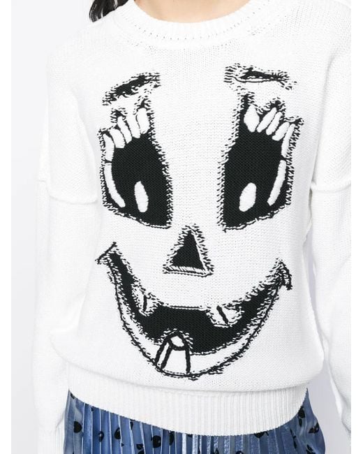 Moschino White Pumpkin Face Intarsia Jumper
