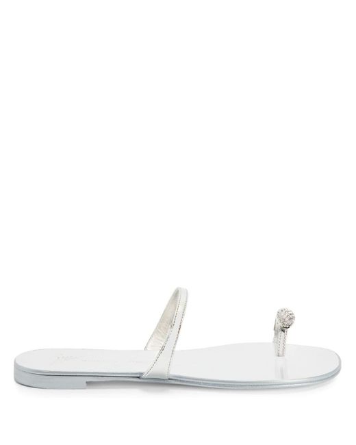 Giuseppe Zanotti White Ring Embellished Toe-loop Flat Sandals