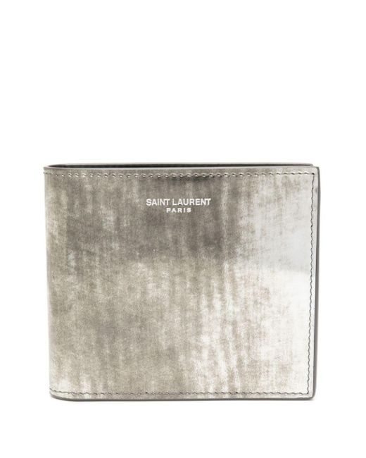 Saint Laurent Gray Logo-debossed Reflective Leather Wallet for men