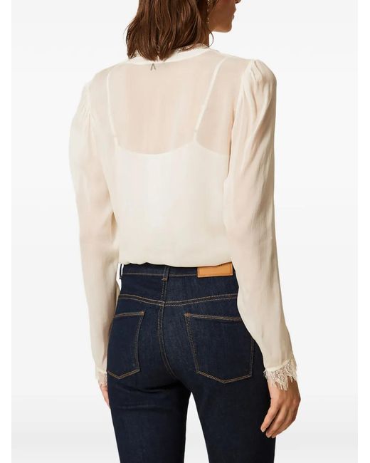 Twinset White Georgette Blouse With Lace
