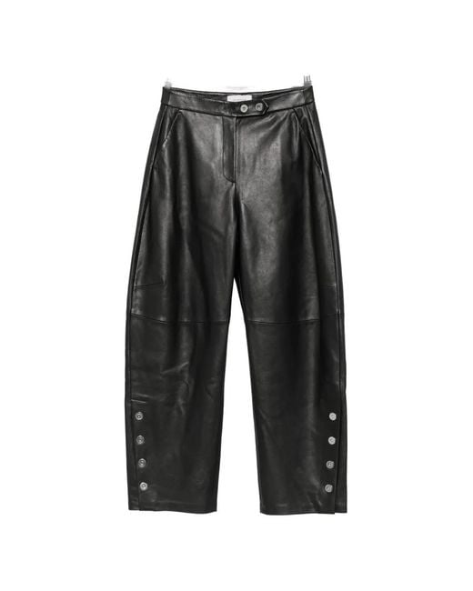 Sportmax Gray Button-Embellishment Leather Trousers