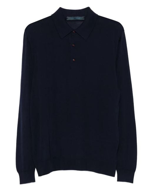 Kiton Blue Long-Sleeve Polo Shirt for men