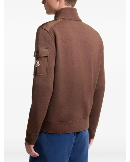 Moncler Brown Logo-Patch Panelled Cardigan for men