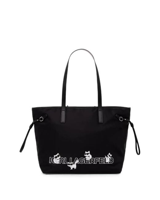 Karl Lagerfeld Black Logo-Print Tote Bag