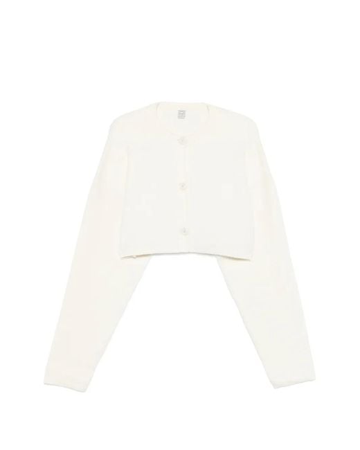 Totême White Wool Cropped Cardigan