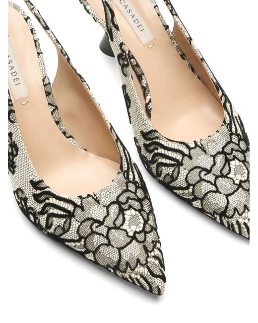 Casadei White Pandora Floral-Lace Slingback Pumps