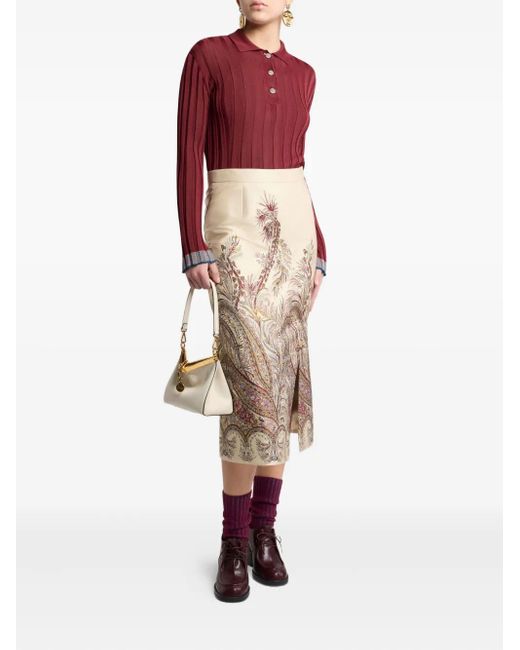 Etro Red Ribbed Polo Top