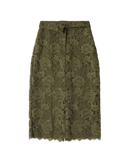 Simone Rocha Green Peeling Floral-Lace Midi Skirt