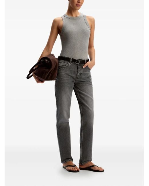 12 STOREEZ Gray Patch-Detail Straight-Leg Jeans
