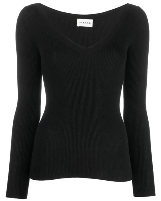 P.A.R.O.S.H. Black V-Neck Wool Sweatshirt