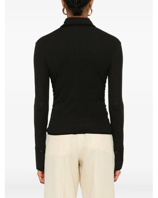 Nanushka Black Long-Sleeved Buttoned Polo Shirt