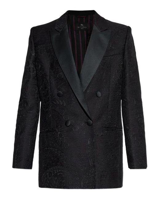 Etro Black Double-Breasted Paisley-Pattern Blazer