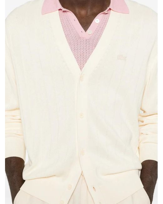 Lacoste White Button Ribbed Cardigan for men