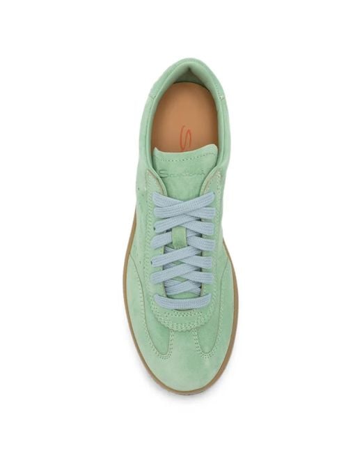 Santoni Green Perforated-Detail Suede Sneakers