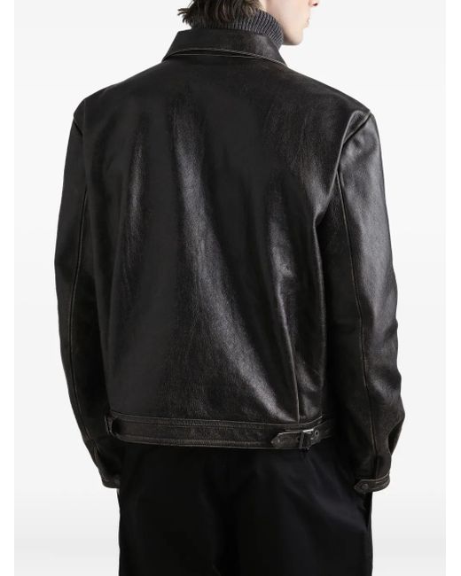 Dolce & Gabbana Black Zip-Fastening Leather Jacket for men