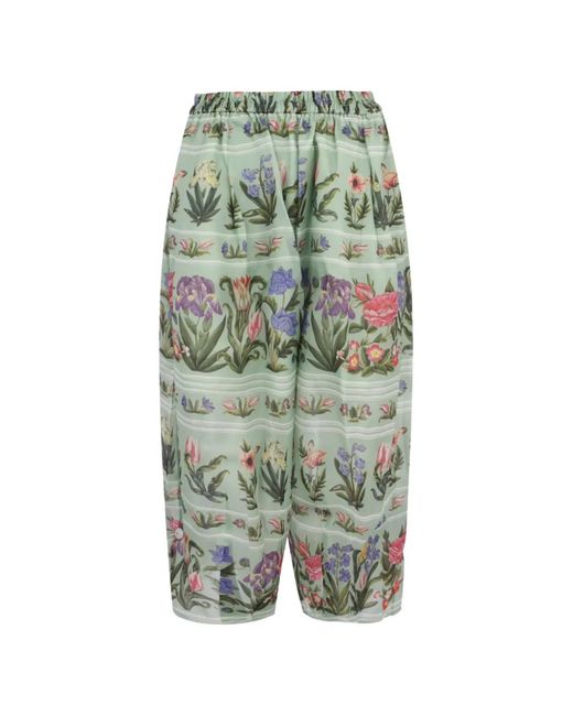 Biyan Green Pita Floral-Print Organza Trousers