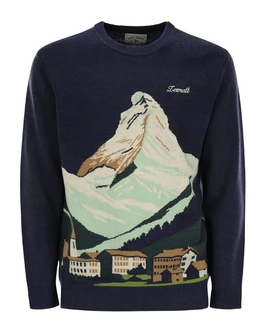 Mc2 Saint Barth Blue Heron C Mountain Graphic Sweater for men