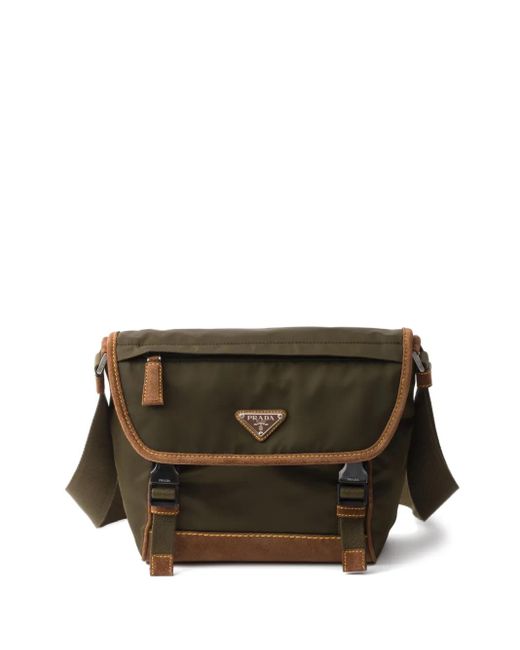 Prada Brown Medium Leather And Re-Nylon Messenger Bag for men