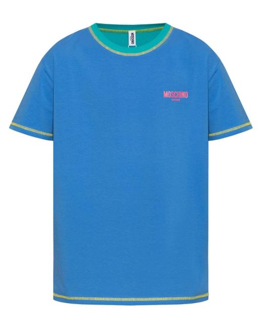 T-shirt en coton à logo imprimé Moschino pour homme en coloris Blue