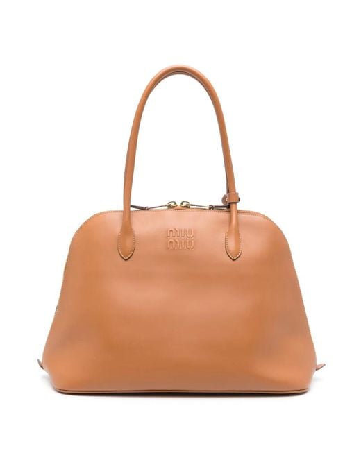 Miu Miu ロゴエンボス ハンドバッグ Natural