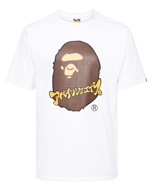 T-shirt Ape Head Katakana di A Bathing Ape in White da Uomo