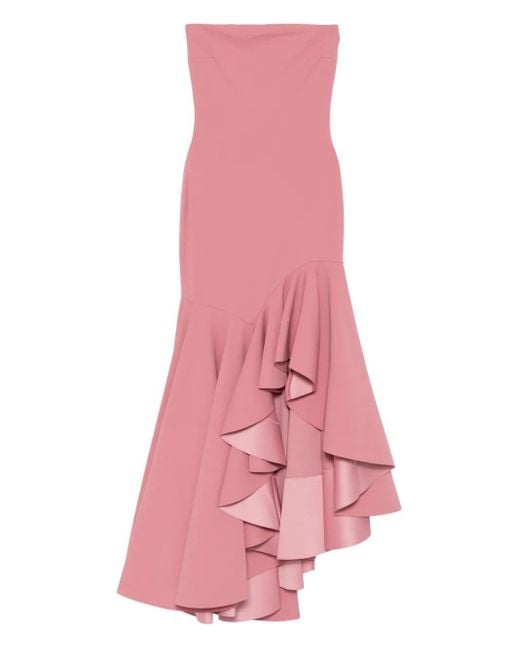 Solace London Pink Ruffled Asymmetric Dress