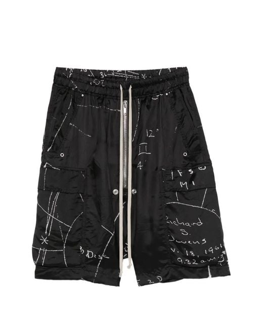 Rick Owens Black Knee-Length Drawstring Cargo Shorts for men