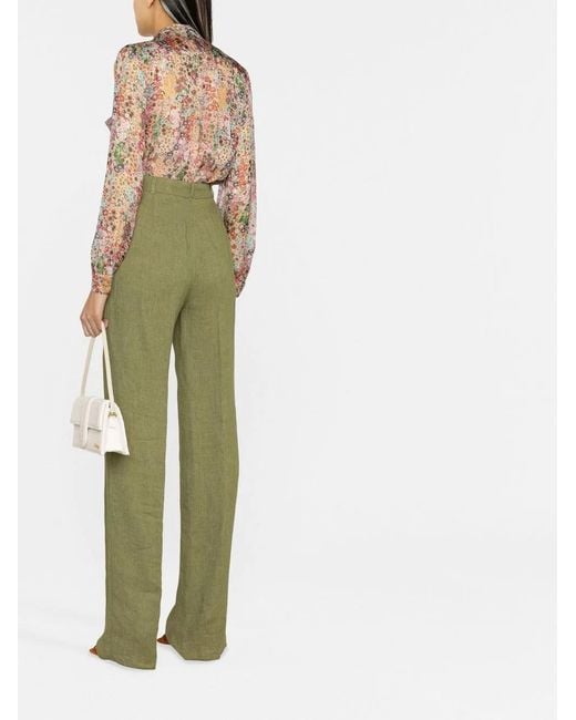 Max Mara Green Straight-Leg Tailored Linen Trousers