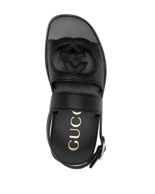 Gucci Black Interlocking G Leather Sandal for men