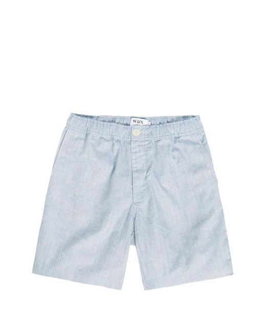 Wax London Blue Herringbone-Patterned Shorts for men